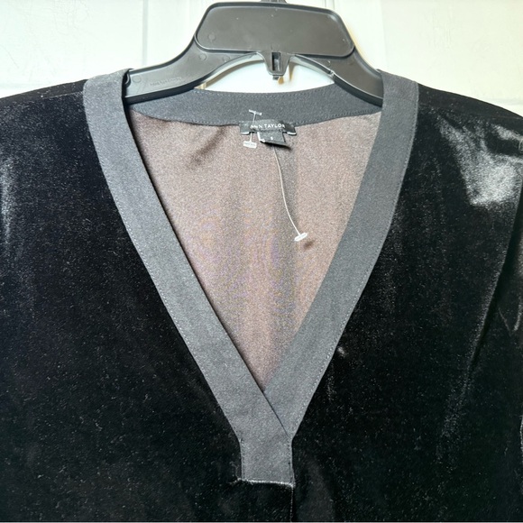 Ann Taylor Black Velvet V Neck Blouse Small Holiday Party Festive - Picture 2 of 7